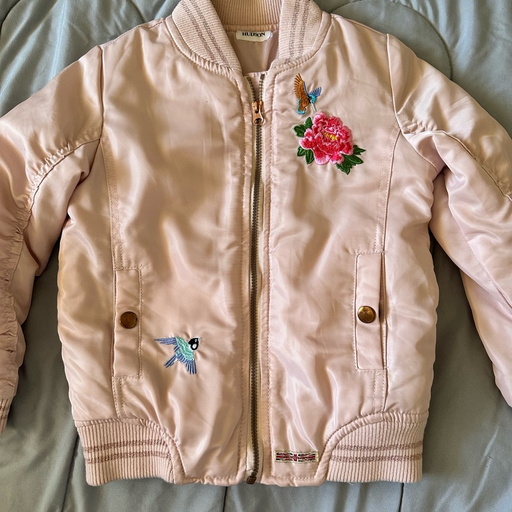 Hudson Jeans Light Pink Embroidered Bomber Jacket